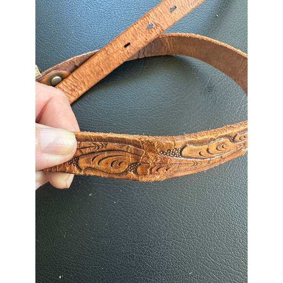 VINTAGE 70\'s KINGMAN ARIZONA HAND TOOLED SKINNY LEATHER WESTERN RANGER BELT